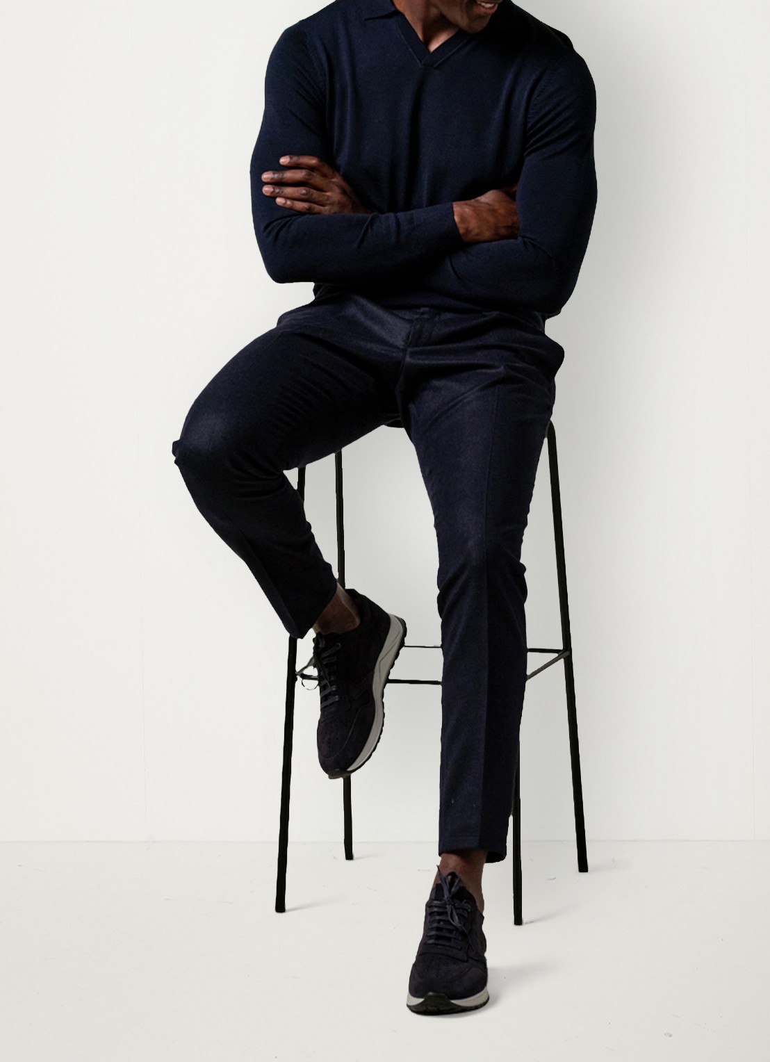 Profuomo Slim fit pantalon in wolblend met steekzakken - voorkant 5 donkerblauw