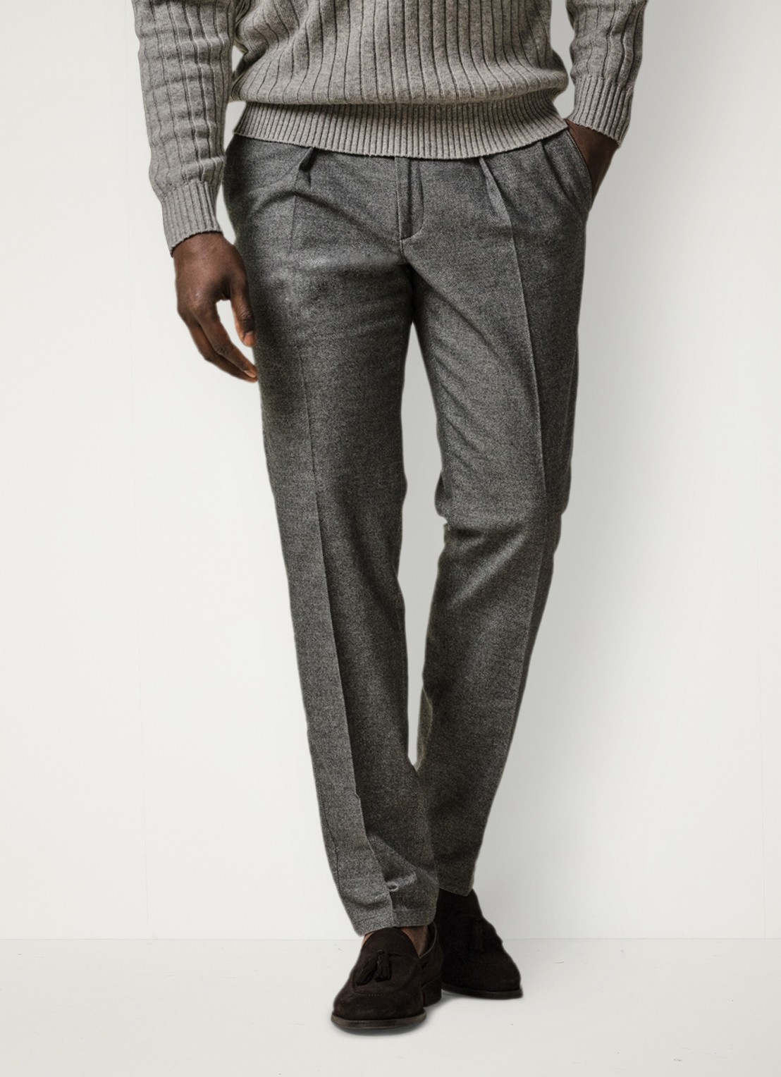 Profuomo Slim fit pantalon met steekzakken - detail 3 middengrijs