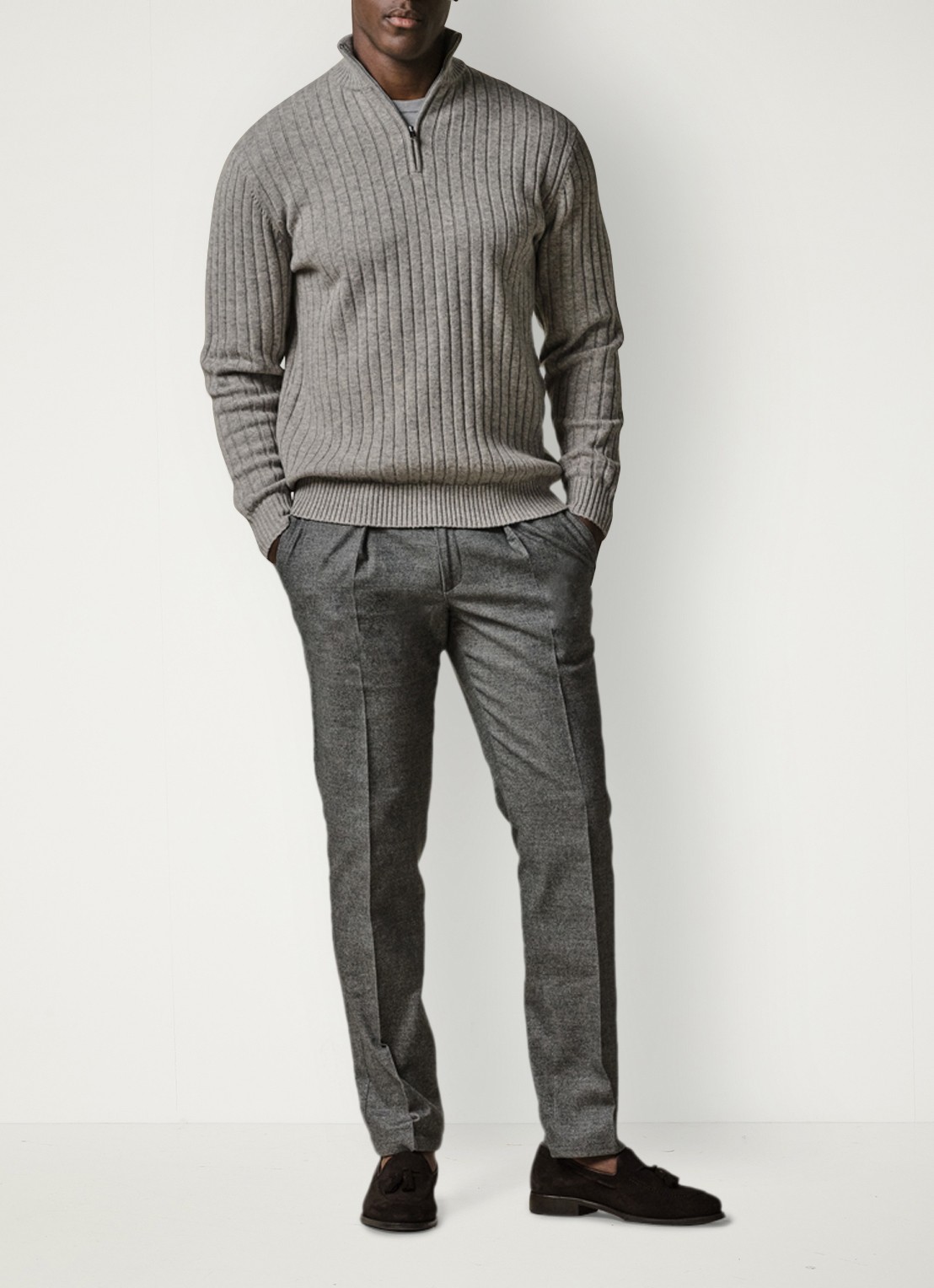 Profuomo Slim fit pantalon met steekzakken - voorkant 2 middengrijs