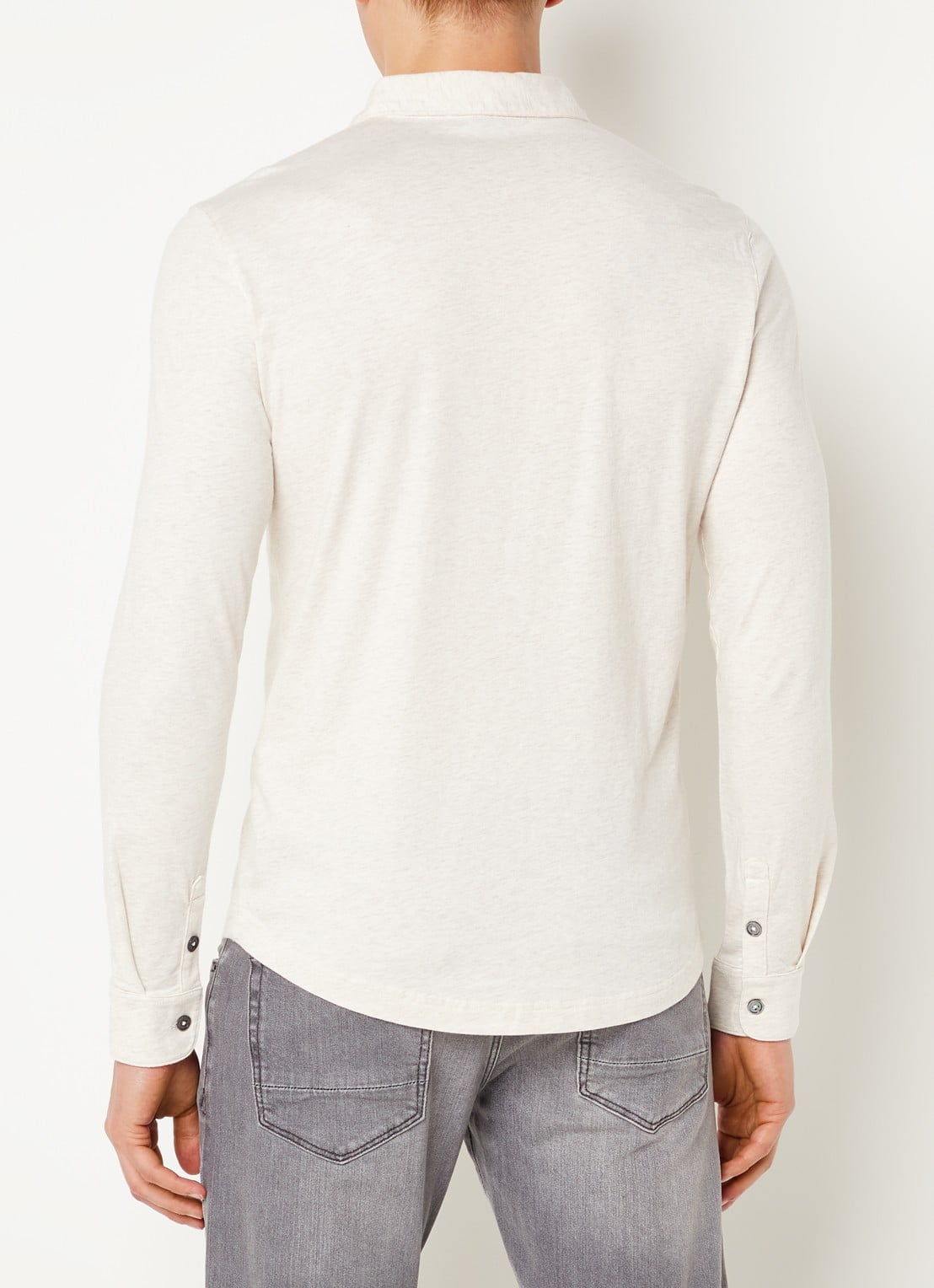 Profuomo Slim fit polo met gemêleerd dessin - achterkant beige
