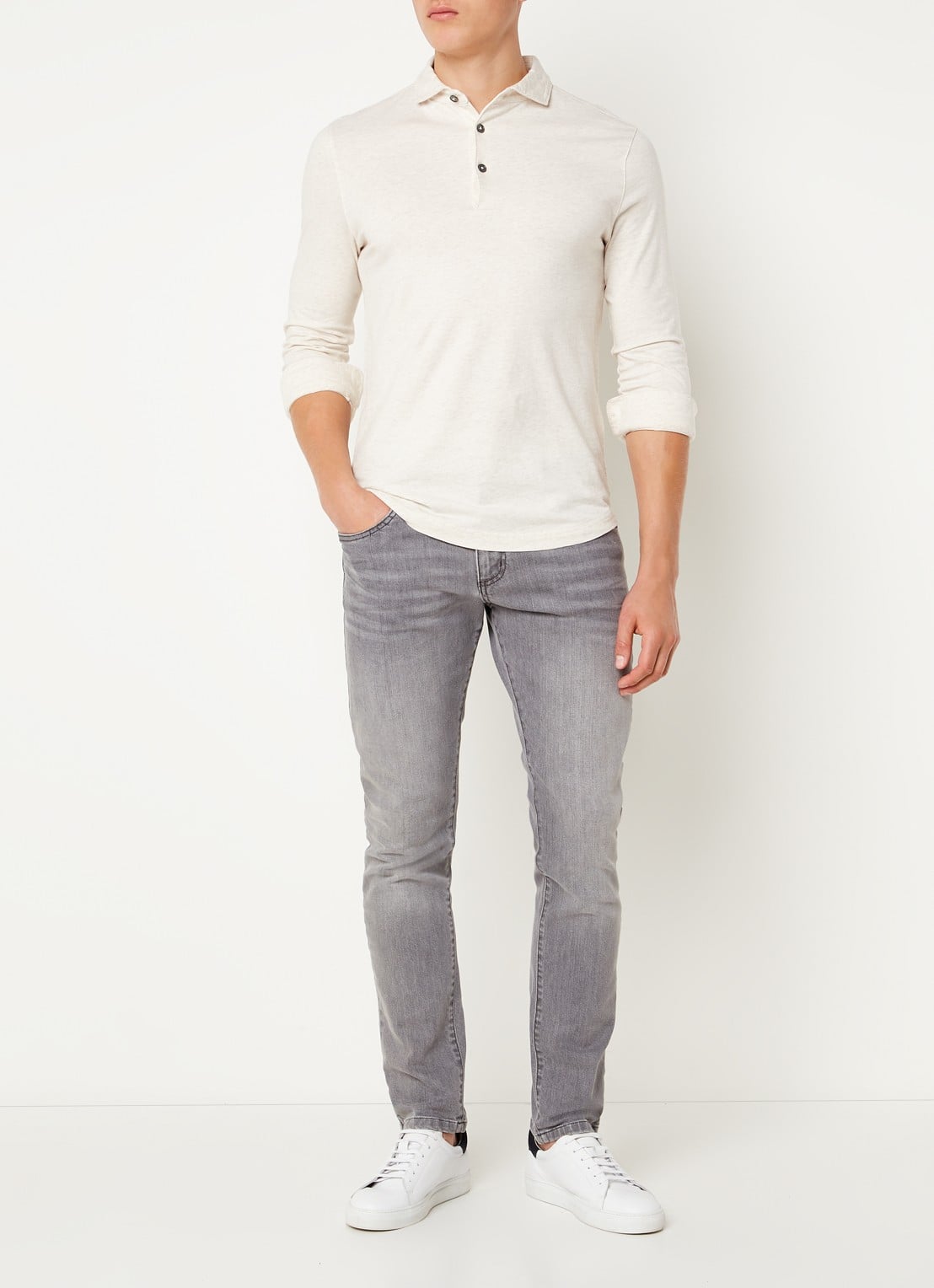 Profuomo Slim fit polo met gemêleerd dessin - voorkant 3 beige