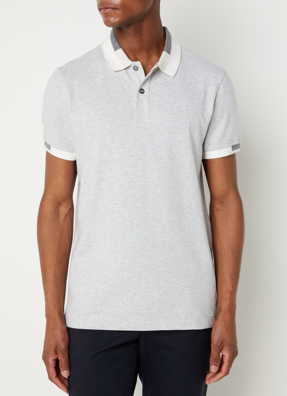 Profuomo Slim fit polo met getipte boorden  - detail 4 grijsmele