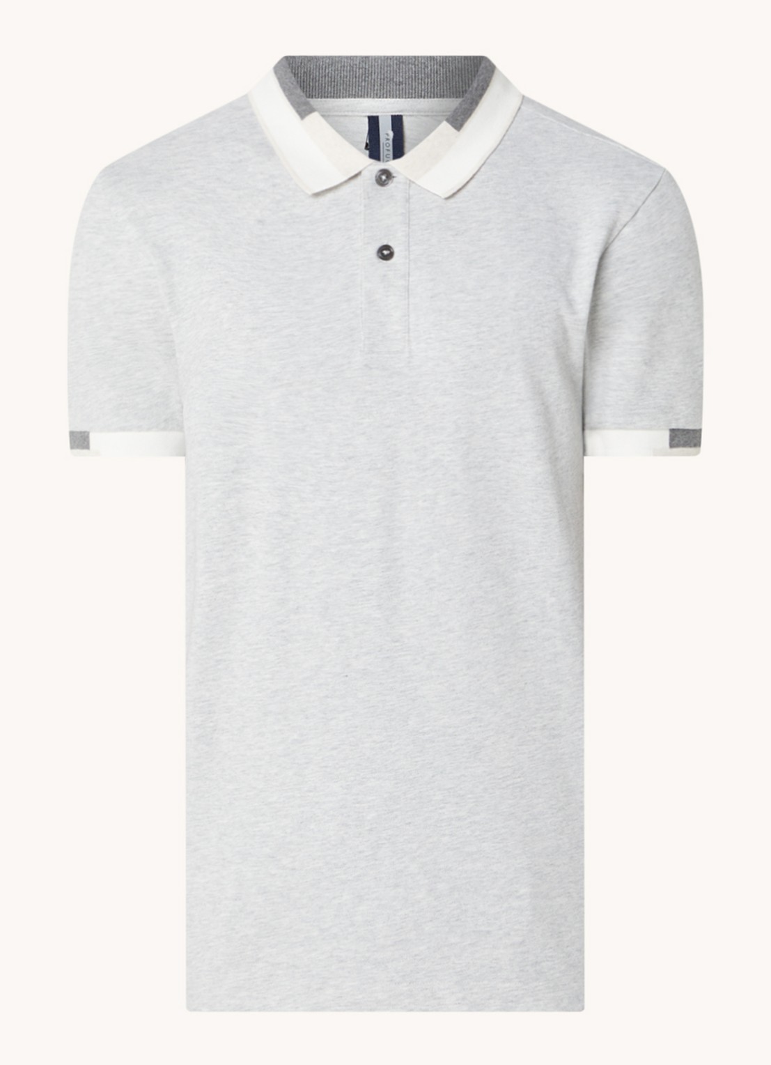 Profuomo Slim fit polo met getipte boorden  - voorkant 2 grijsmele