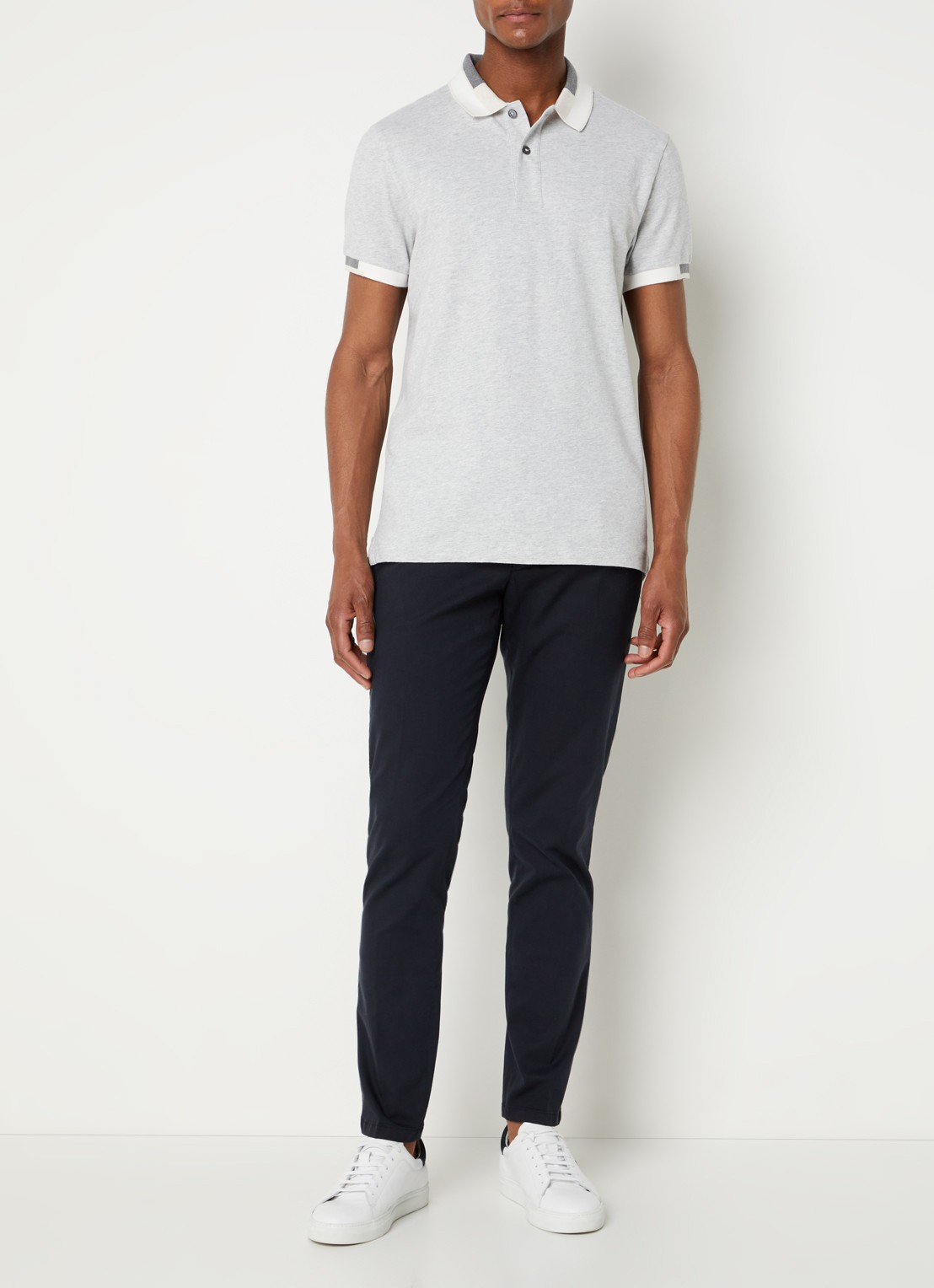 Profuomo Slim fit polo met getipte boorden  - voorkant 3 grijsmele