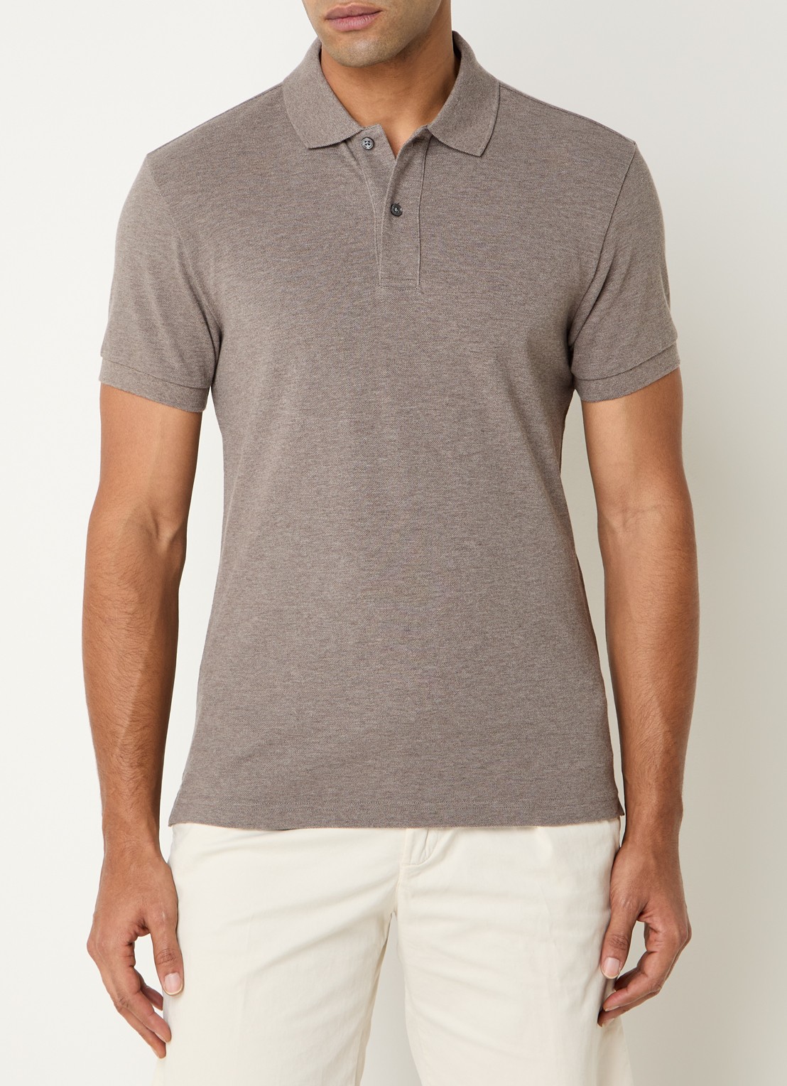 Profuomo Slim fit polo  - detail lichtbruin