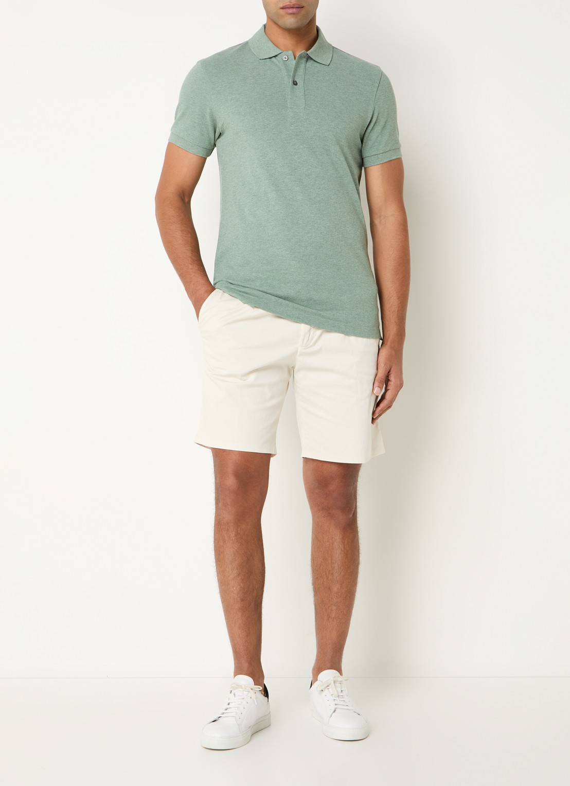 Profuomo Slim fit polo  - voorkant 4 olijfgroen