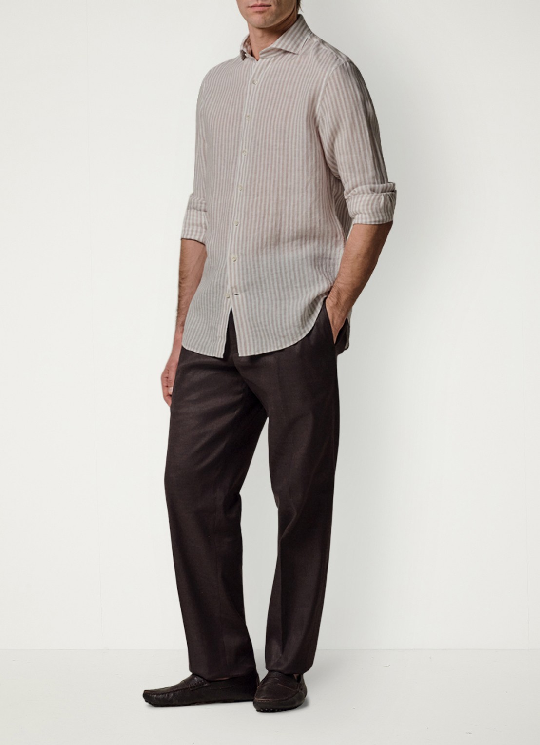Profuomo Slim fit shirt in linnen - voorkant 2 beige