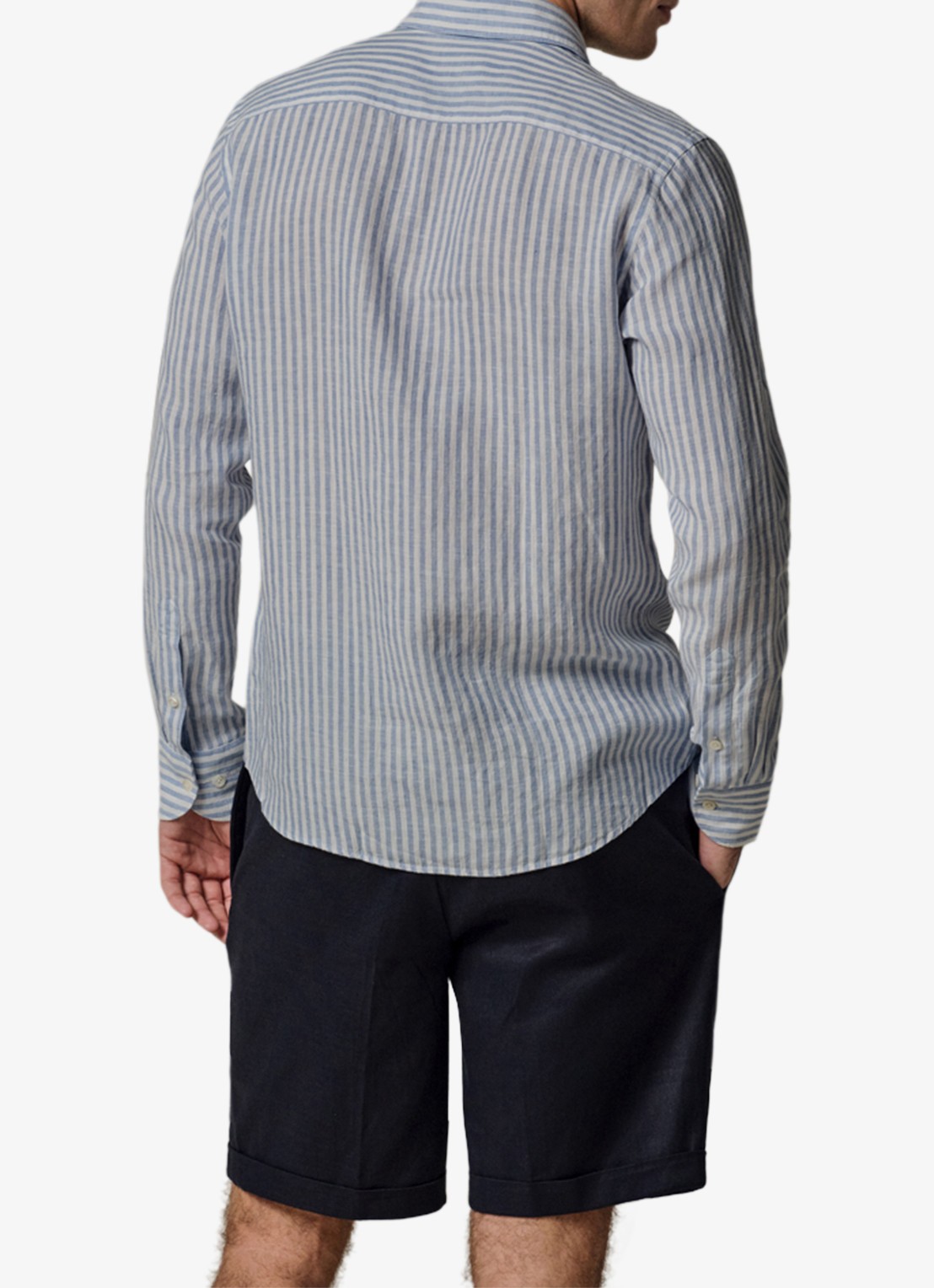 Profuomo Slim fit shirt in linnen - achterkant 4 blauw