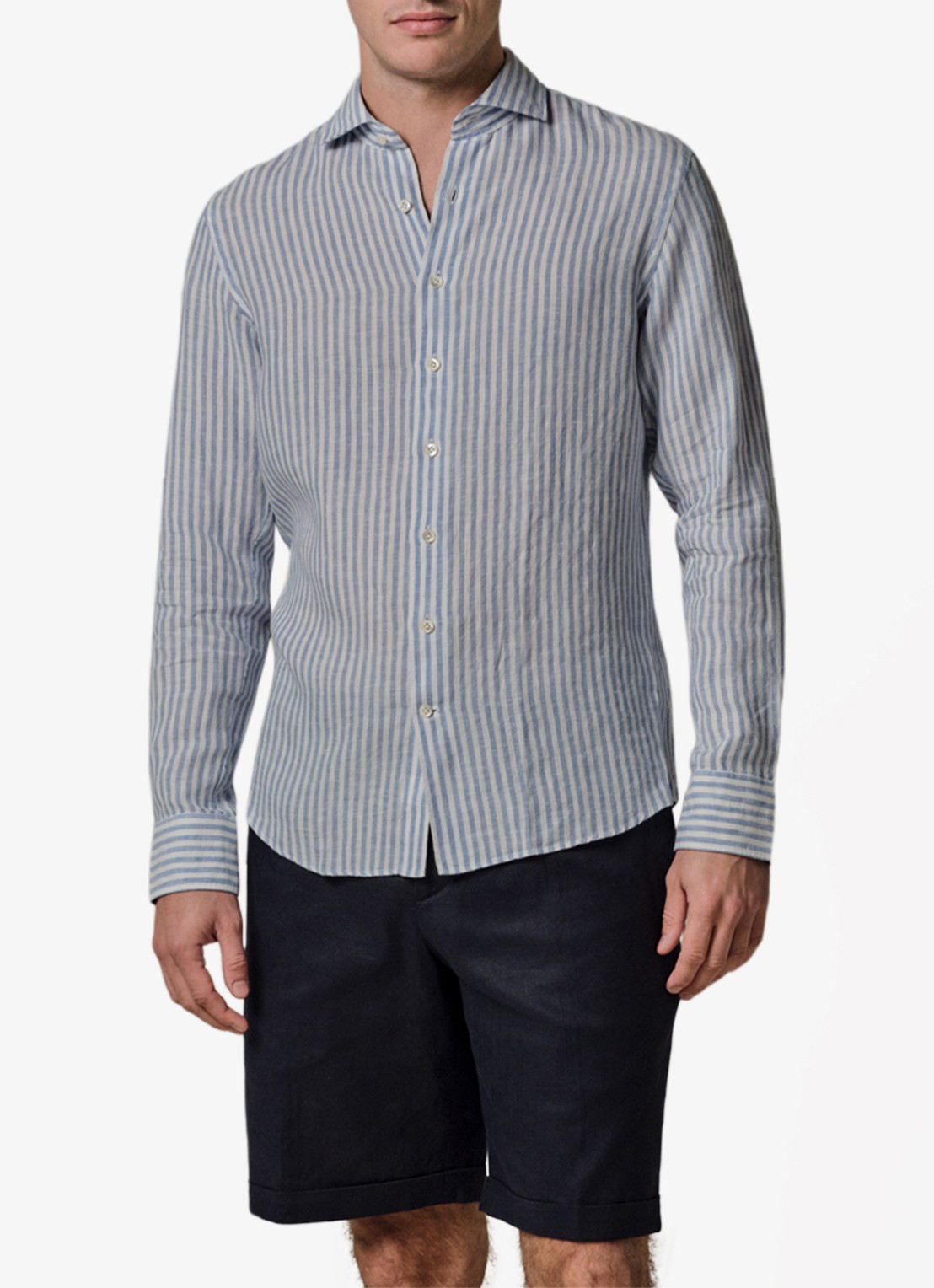 Profuomo Slim fit shirt in linnen - detail blauw