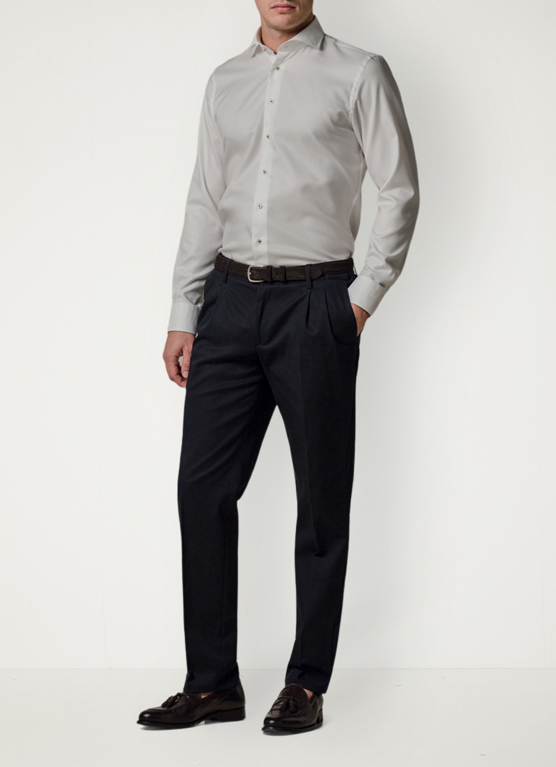 Profuomo Slim fit shirt met cutaway kraag - voorkant 6 wit