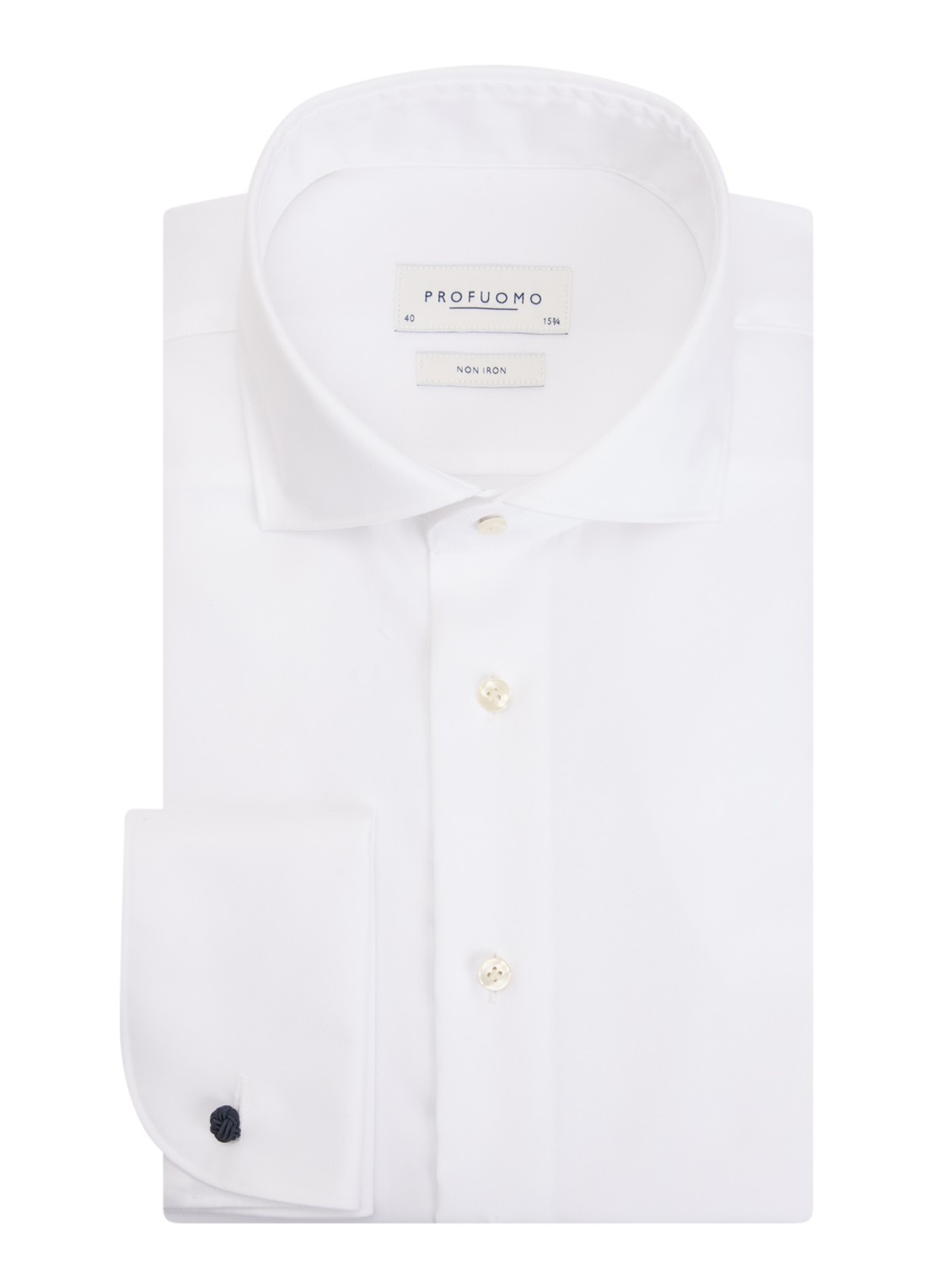 Profuomo Slim fit strijkvrij overhemd met dubbele manchet - voorkant wit