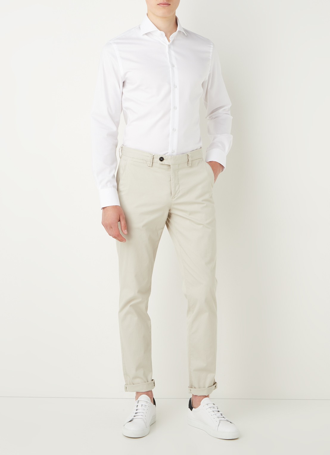Profuomo Slim fit strijkvrij overhemd - voorkant wit