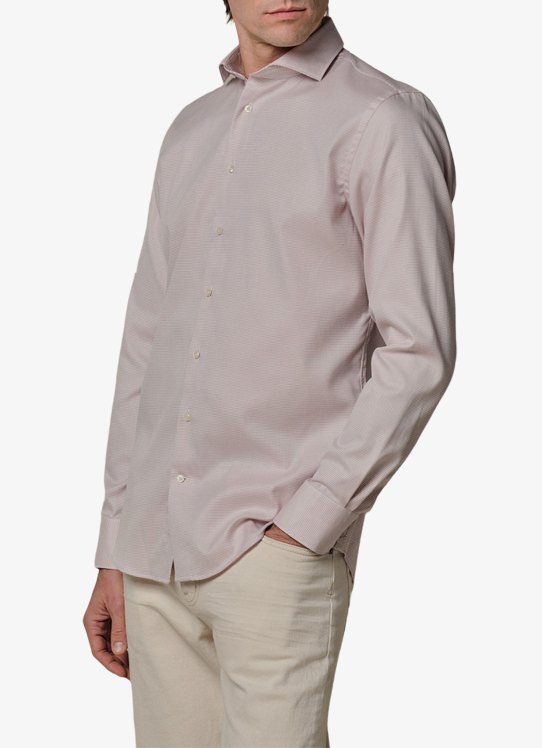 Profuomo Slim fit strijkvrij shirt met cutaway kraag - detail 3 roze