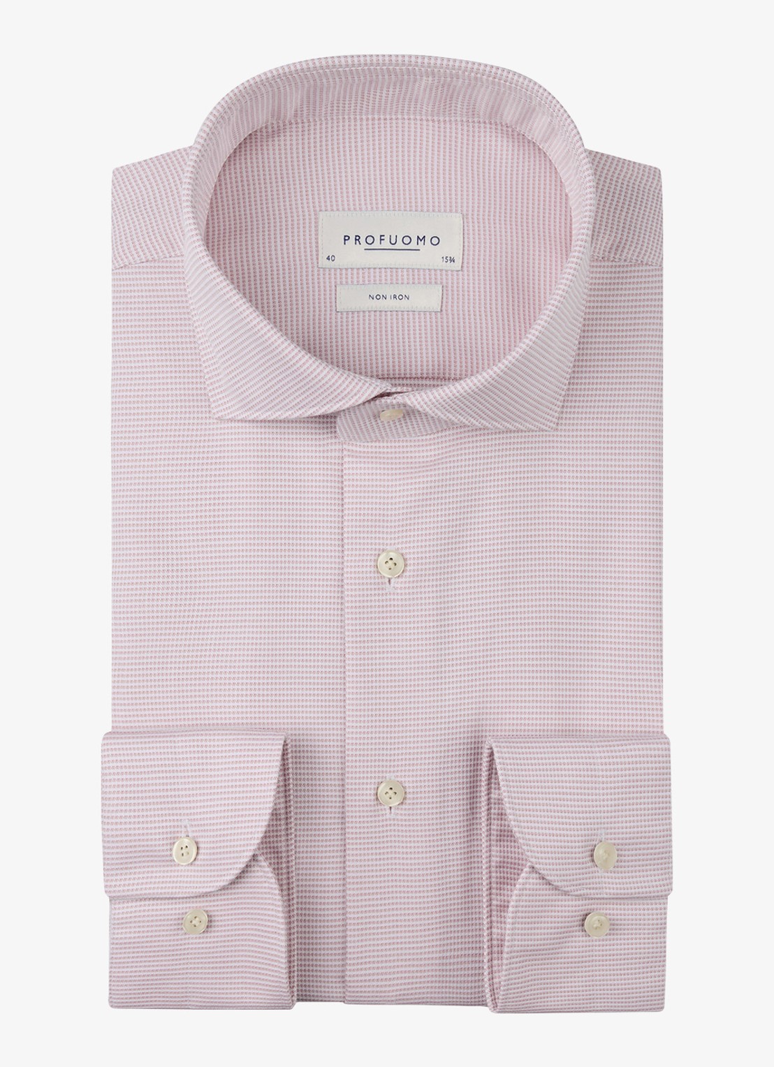Profuomo Slim fit strijkvrij shirt met cutaway kraag - voorkant roze