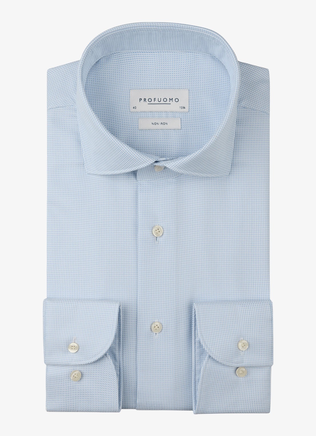 Profuomo Slim fit strijkvrij shirt met cutaway kraag - voorkant 2 blauw