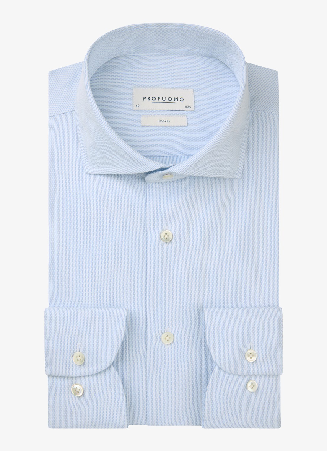 Profuomo Slim fit strijkvrij shirt met cutaway kraag - voorkant blauw