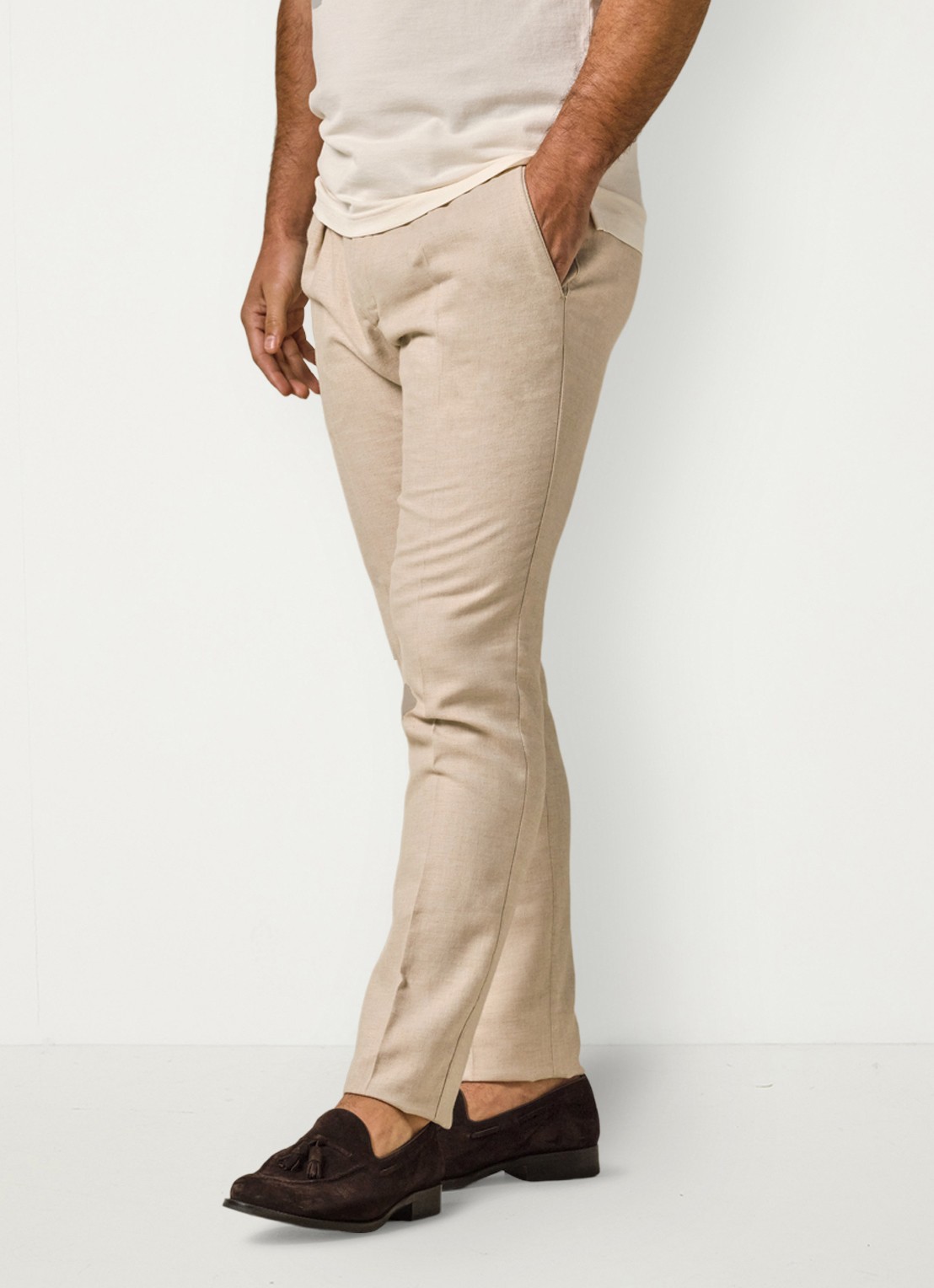 Profuomo Straight fit broek in linnenblend - detail 3 zand