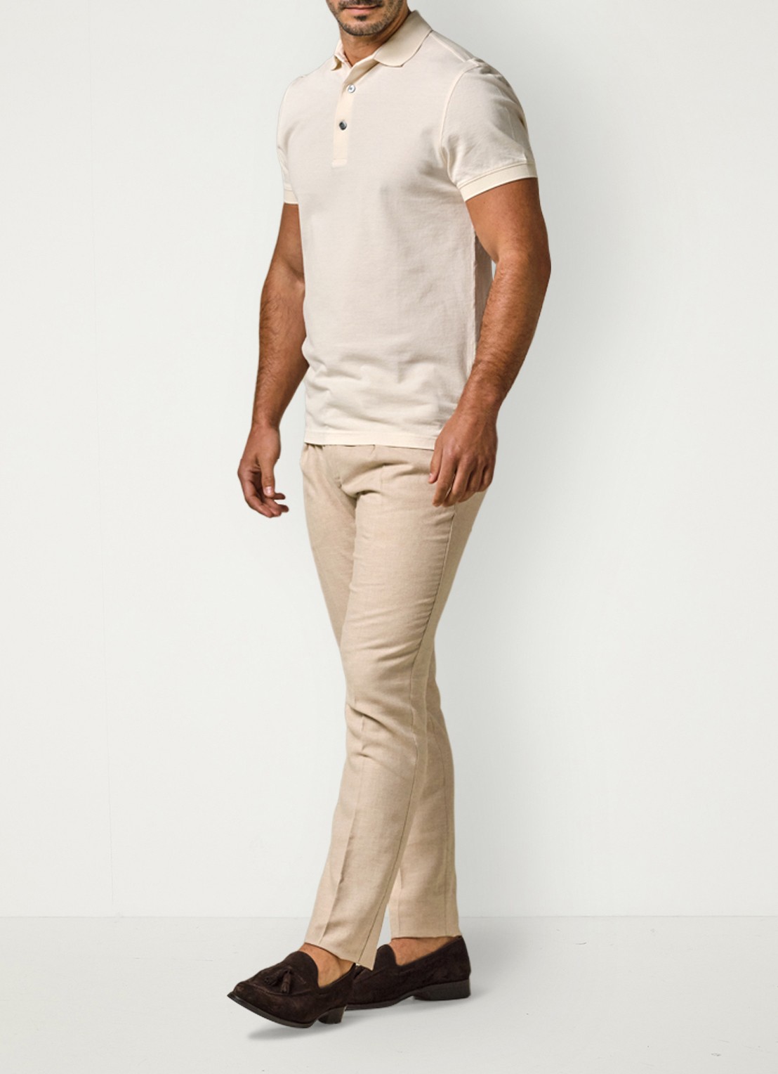 Profuomo Straight fit broek in linnenblend - voorkant 2 zand