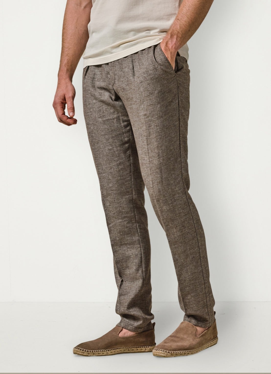 Profuomo Straight fit broek in linnenblend - detail 3 bruin
