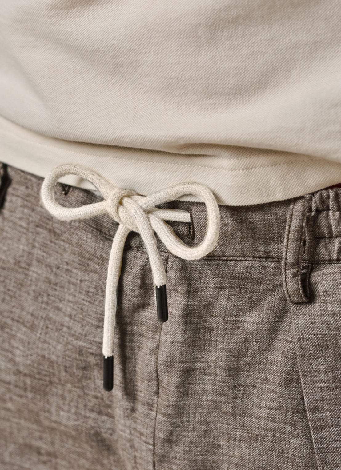 Profuomo Straight fit broek in linnenblend - detail 4 bruin