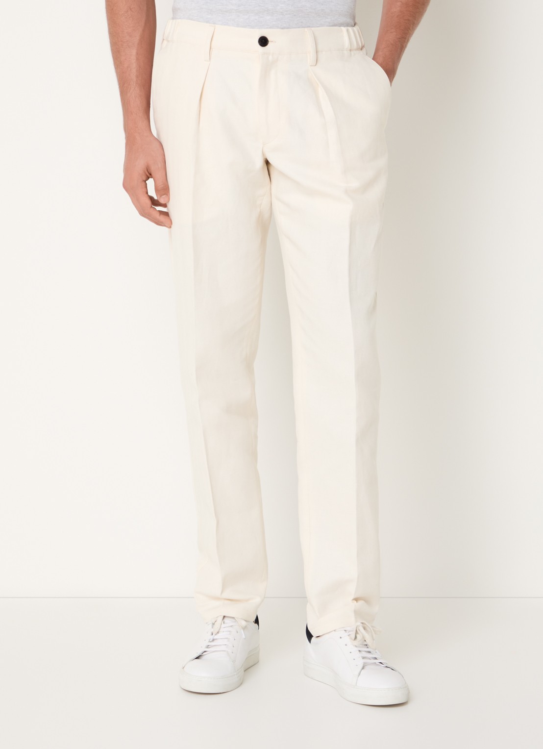 Profuomo Straight fit chino in linnenblend met steekzakken - detail 4 gebroken wit