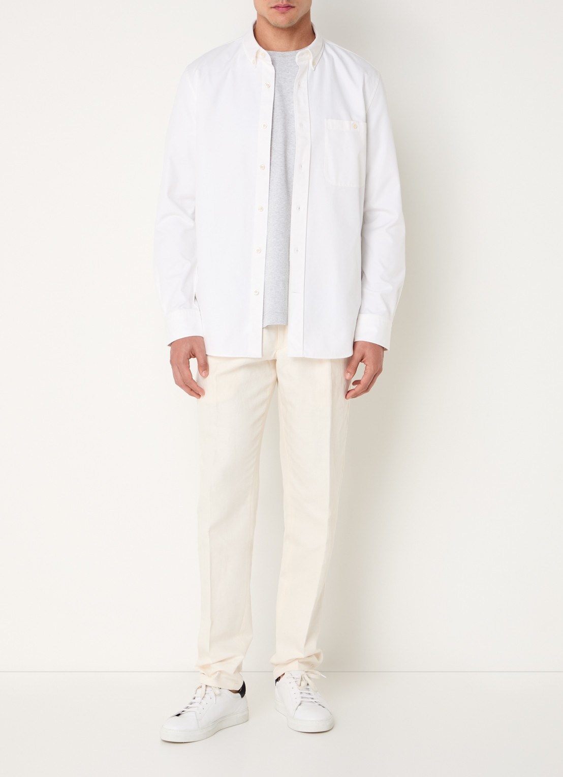 Profuomo Straight fit chino in linnenblend met steekzakken - voorkant 3 gebroken wit