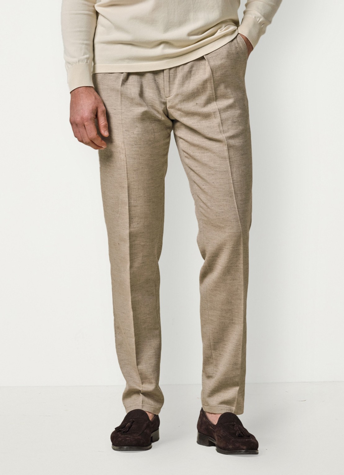 Profuomo Straight fit chino in linnenblend - detail zand