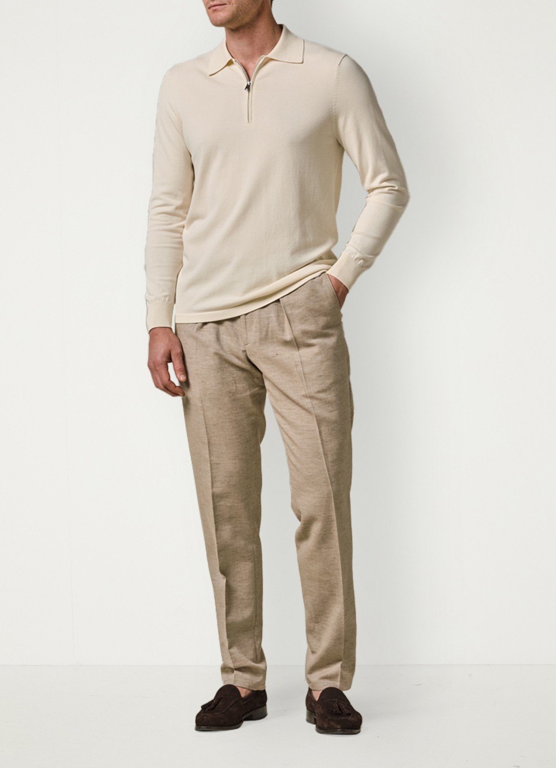Profuomo Straight fit chino in linnenblend - voorkant 5 zand