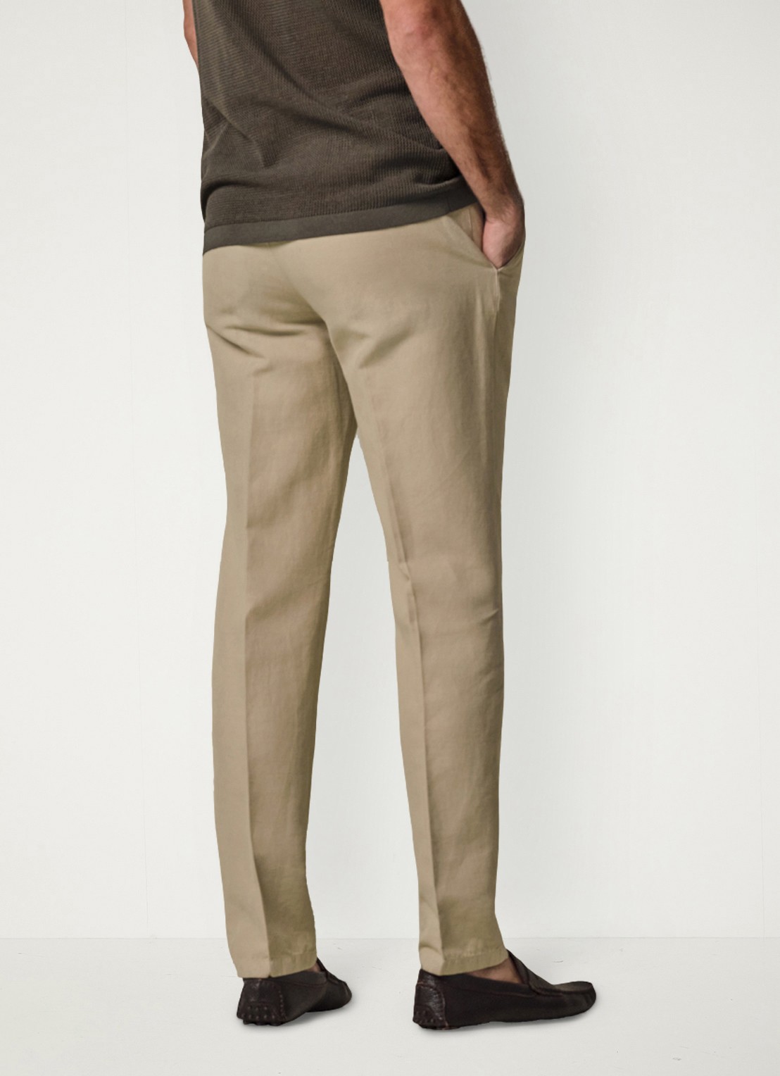 Profuomo Straight fit chino katoen linen blend - achterkant 3 zand