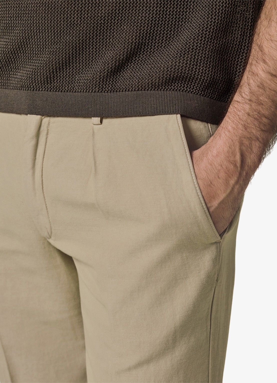 Profuomo Straight fit chino katoen linen blend - detail 5 zand