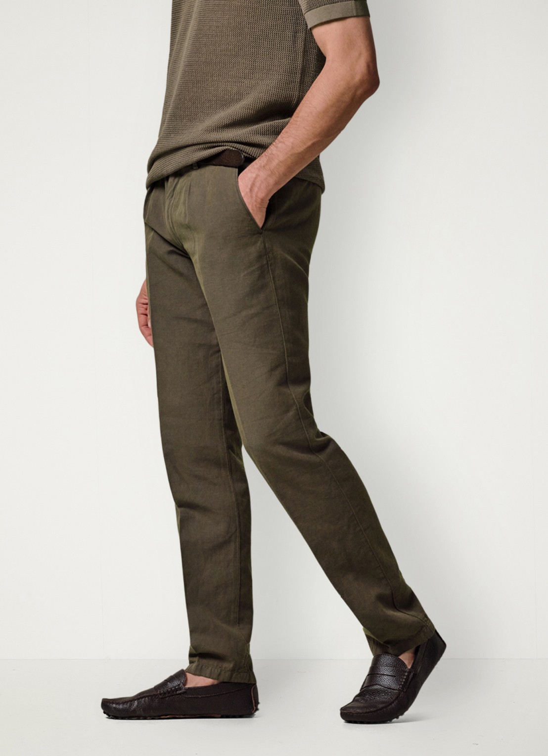 Profuomo Straight fit chino katoen linen blend - detail groen
