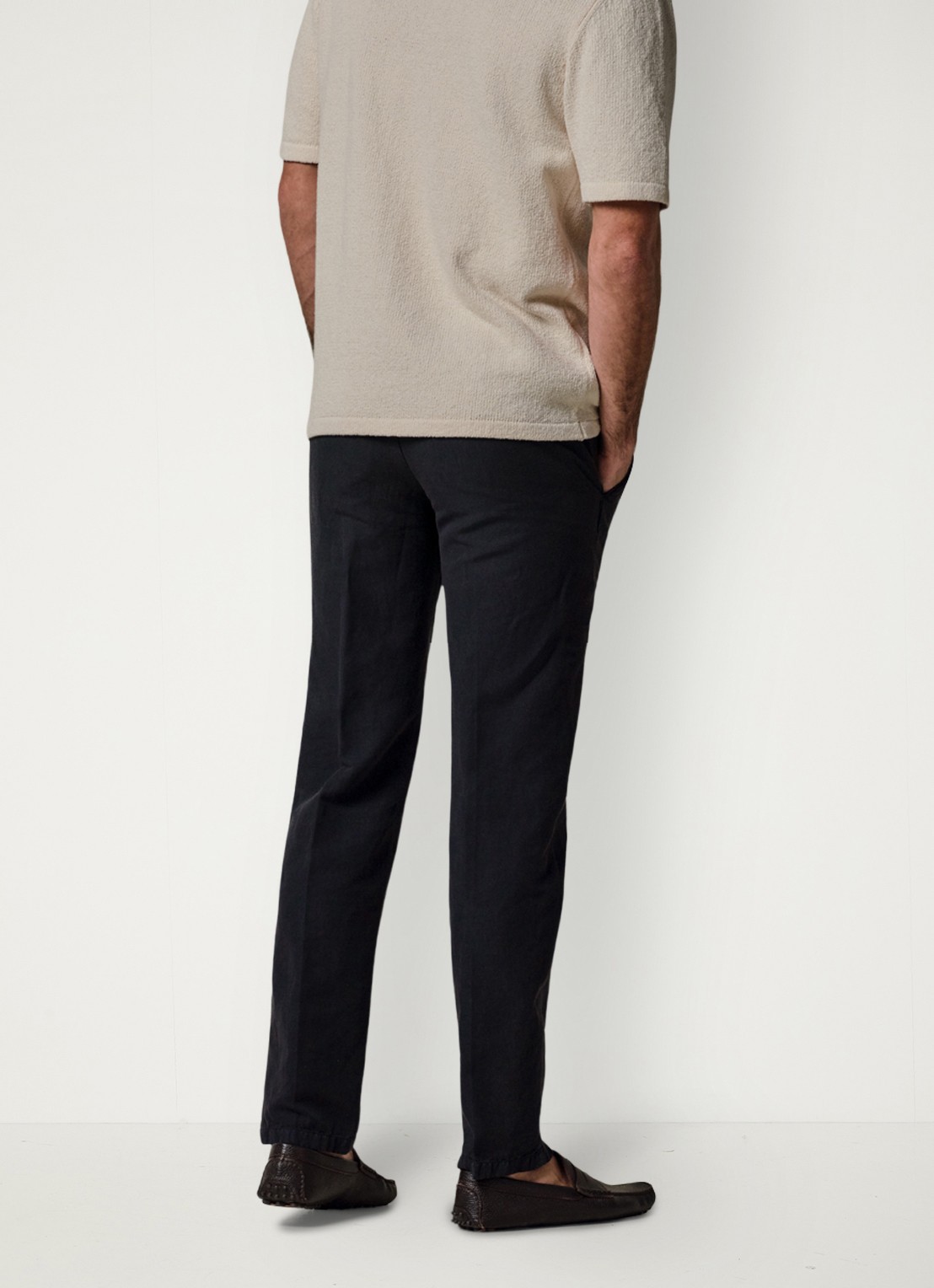 Profuomo Straight fit chino katoen linen blend - achterkant blauw