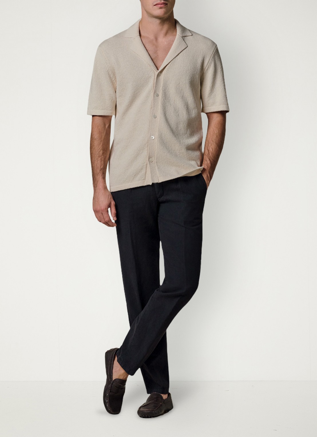 Profuomo Straight fit chino katoen linen blend - voorkant 3 blauw