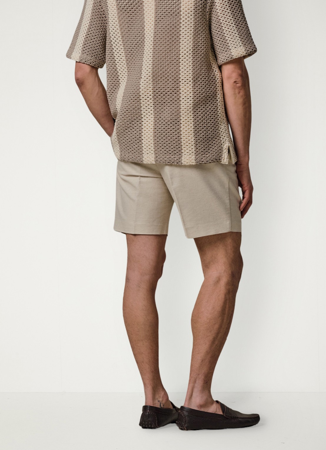Profuomo Straight fit korte broek in linnenblend - achterkant 4 wit