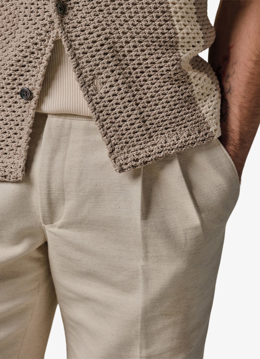 Profuomo Straight fit korte broek in linnenblend - detail 2 wit
