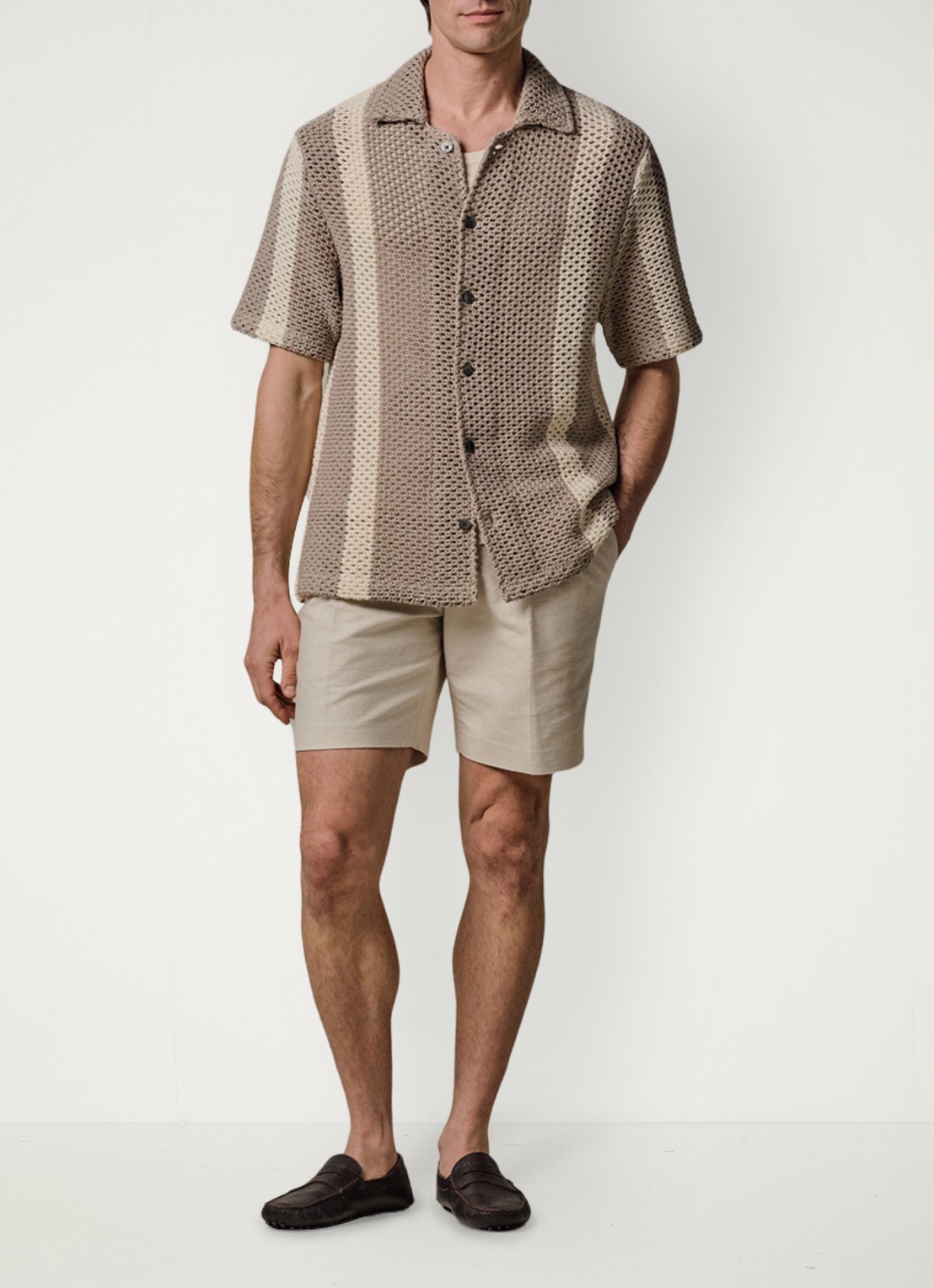 Profuomo Straight fit korte broek in linnenblend - voorkant 6 wit
