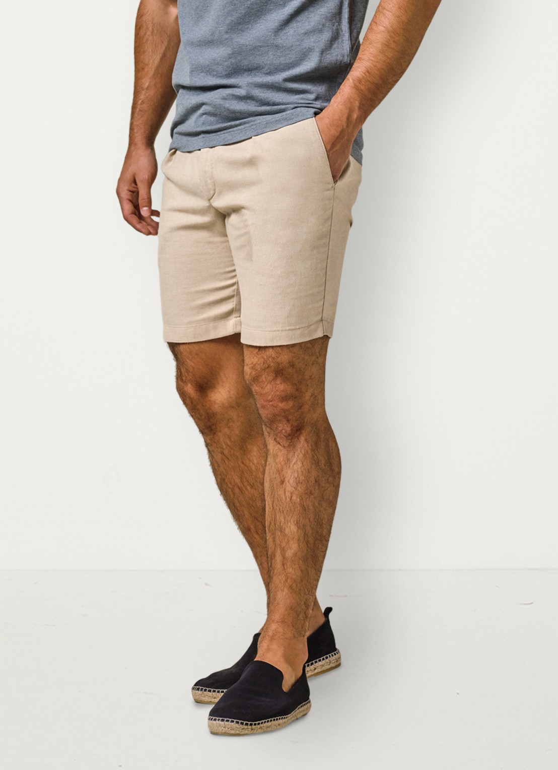 Profuomo Straight fit korte broek in linnenblend - detail 3 zand