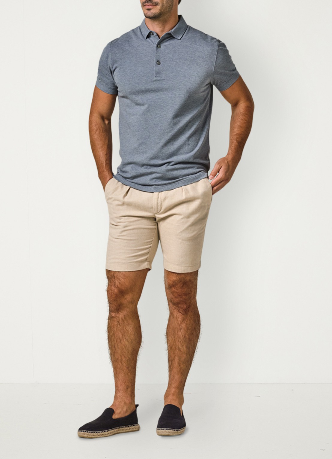 Profuomo Straight fit korte broek in linnenblend - voorkant 2 zand