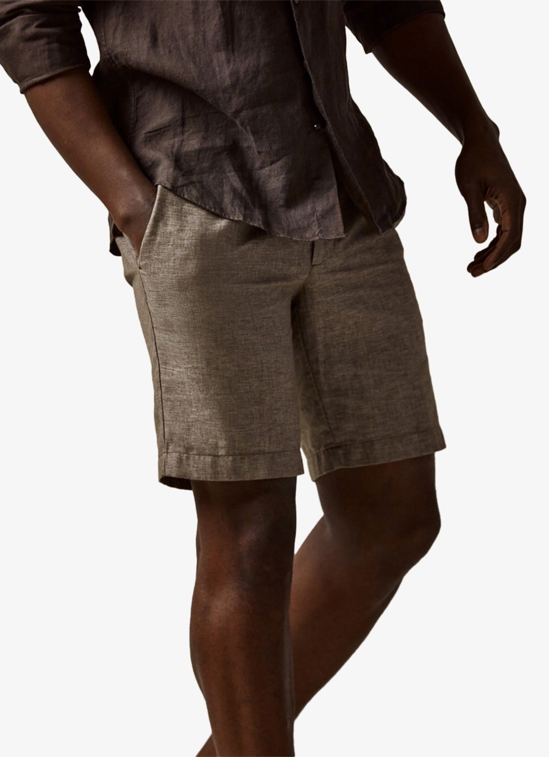 Profuomo Straight fit korte broek in linnenblend - detail 3 bruin
