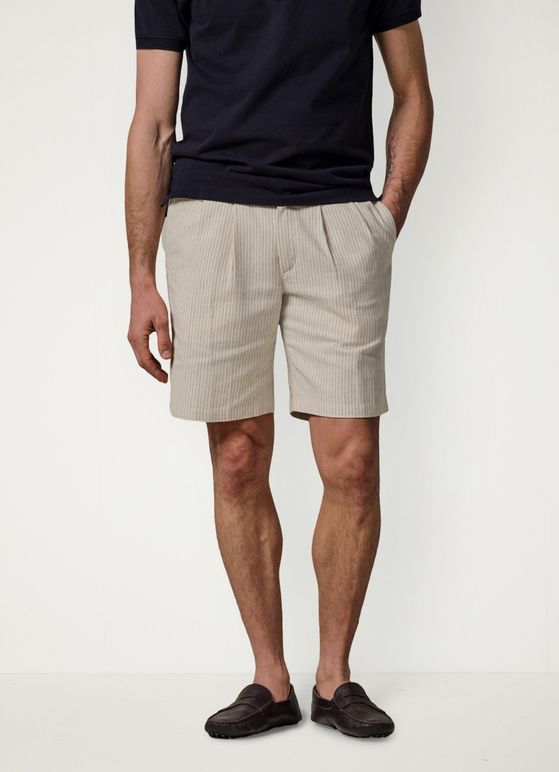 Profuomo Straight fit korte broek in linnenblend - detail 2 gebroken wit