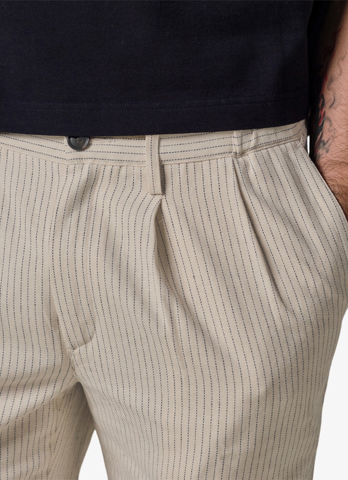 Profuomo Straight fit korte broek in linnenblend - detail 3 gebroken wit