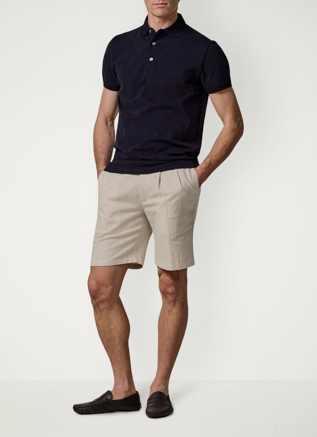 Profuomo Straight fit korte broek in linnenblend - voorkant 6 gebroken wit