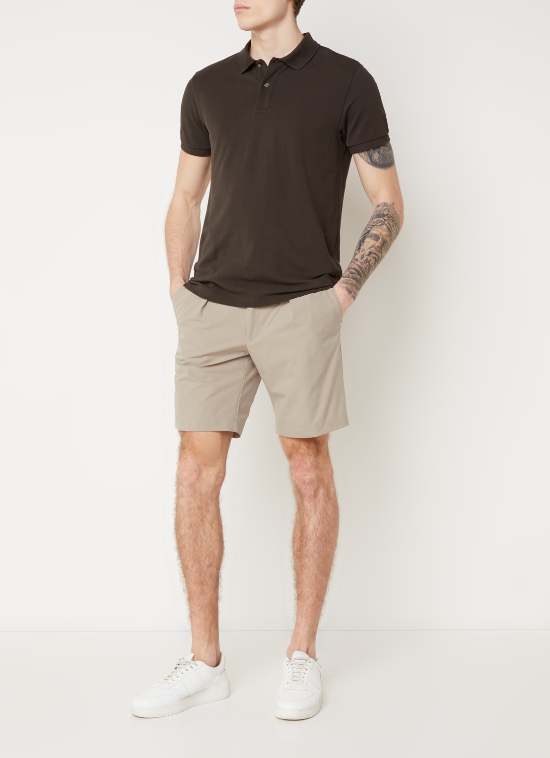 Profuomo Straight fit korte chino met trekkoord - voorkant 2 olijfgroen
