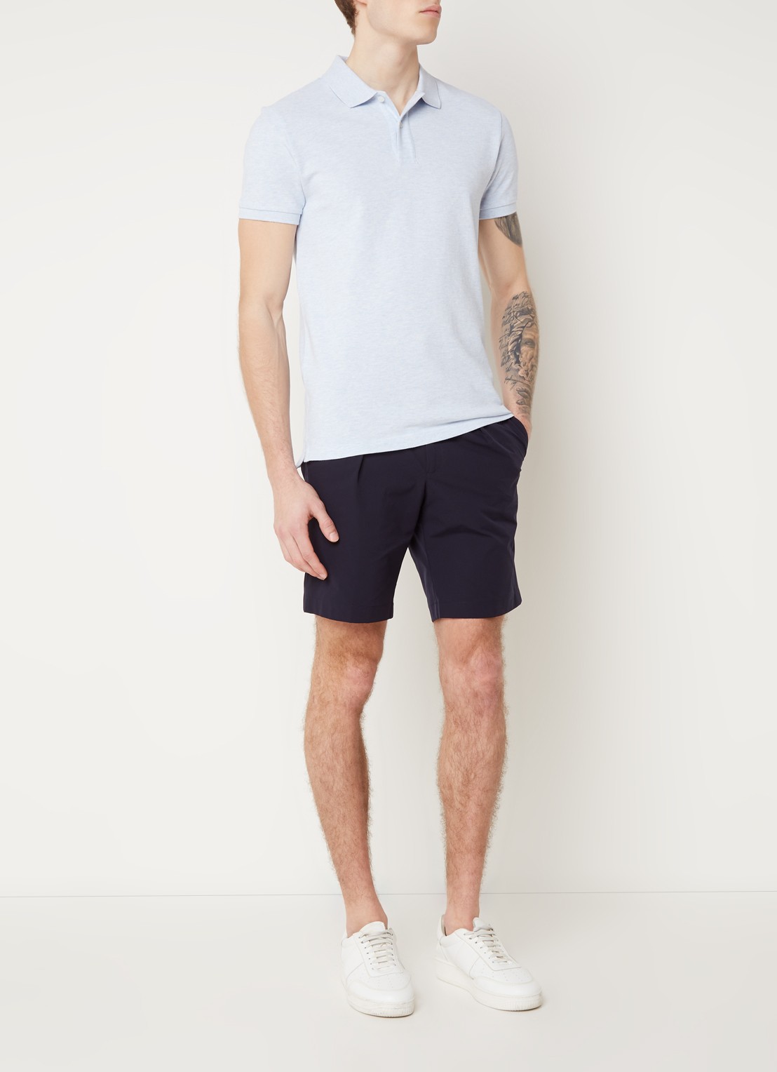 Profuomo Straight fit korte chino met trekkoord - voorkant 2 donkerblauw