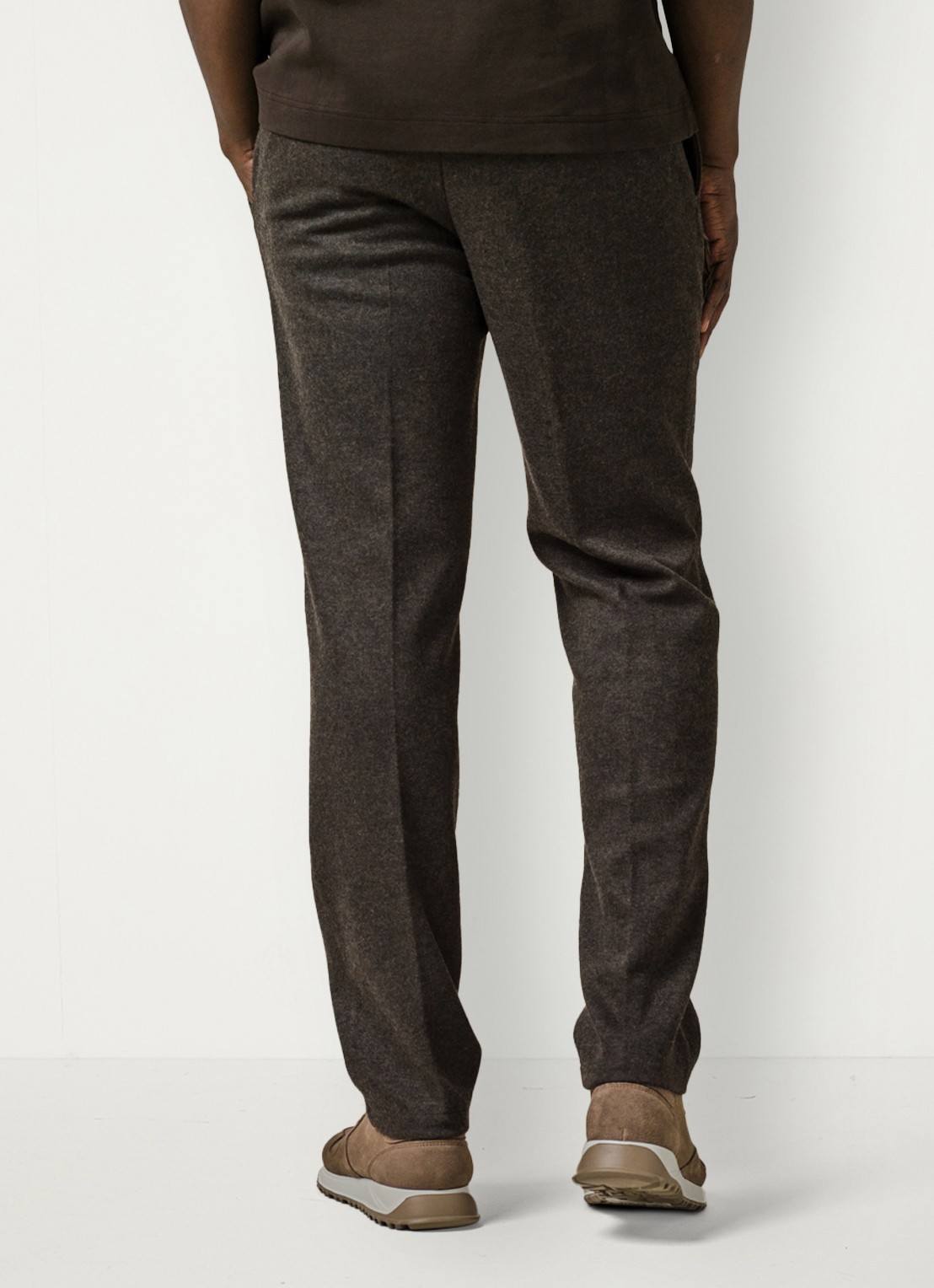 Profuomo Straight fit pantalon in wolblend - achterkant 4 bruin