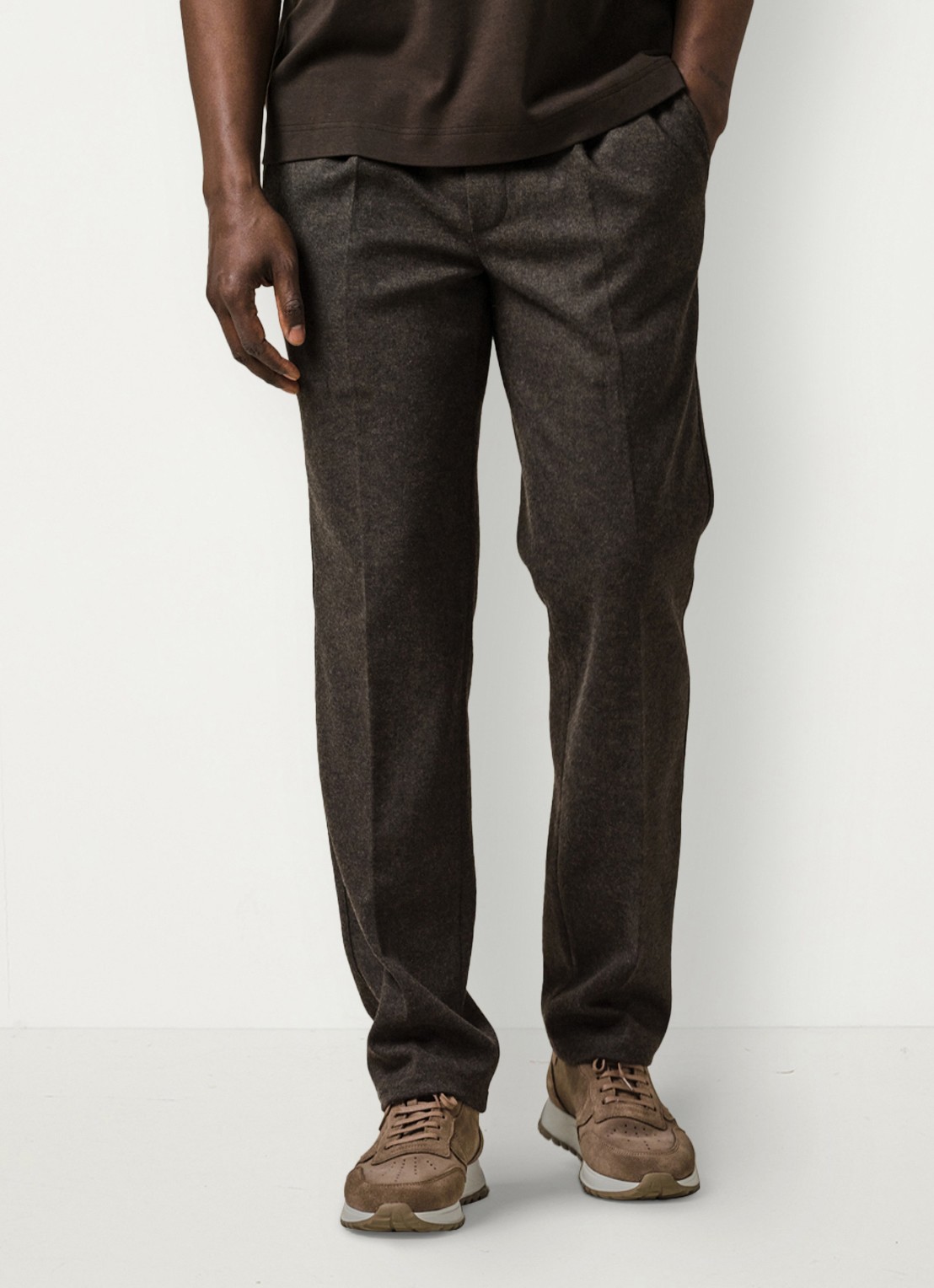 Profuomo Straight fit pantalon in wolblend - detail bruin