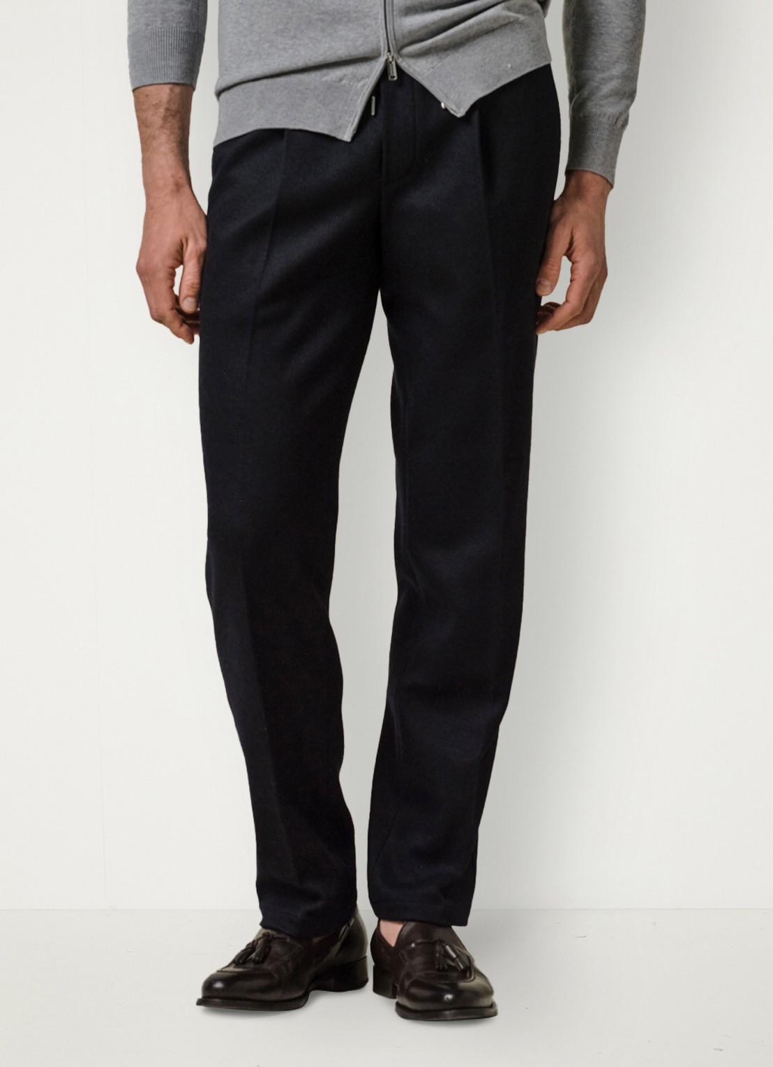 Profuomo Straight fit pantalon in wolblend - detail 3 donkerblauw