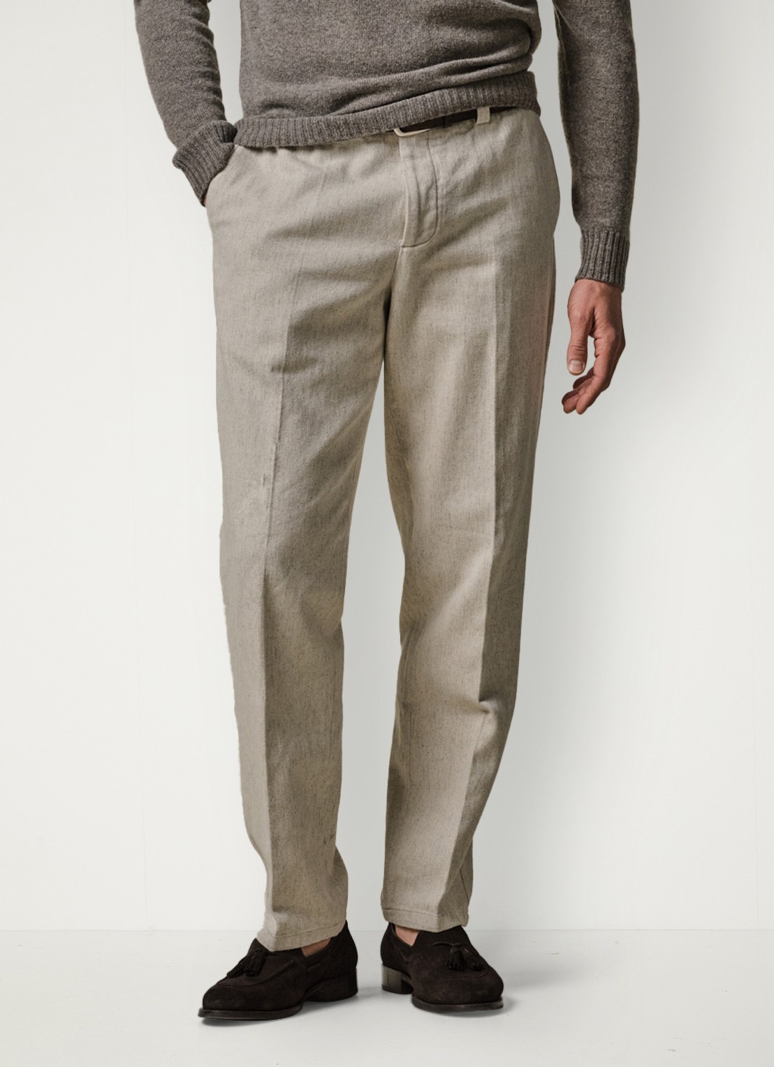Profuomo Straight fit pantalon met steekzakken - detail 3 gebroken wit