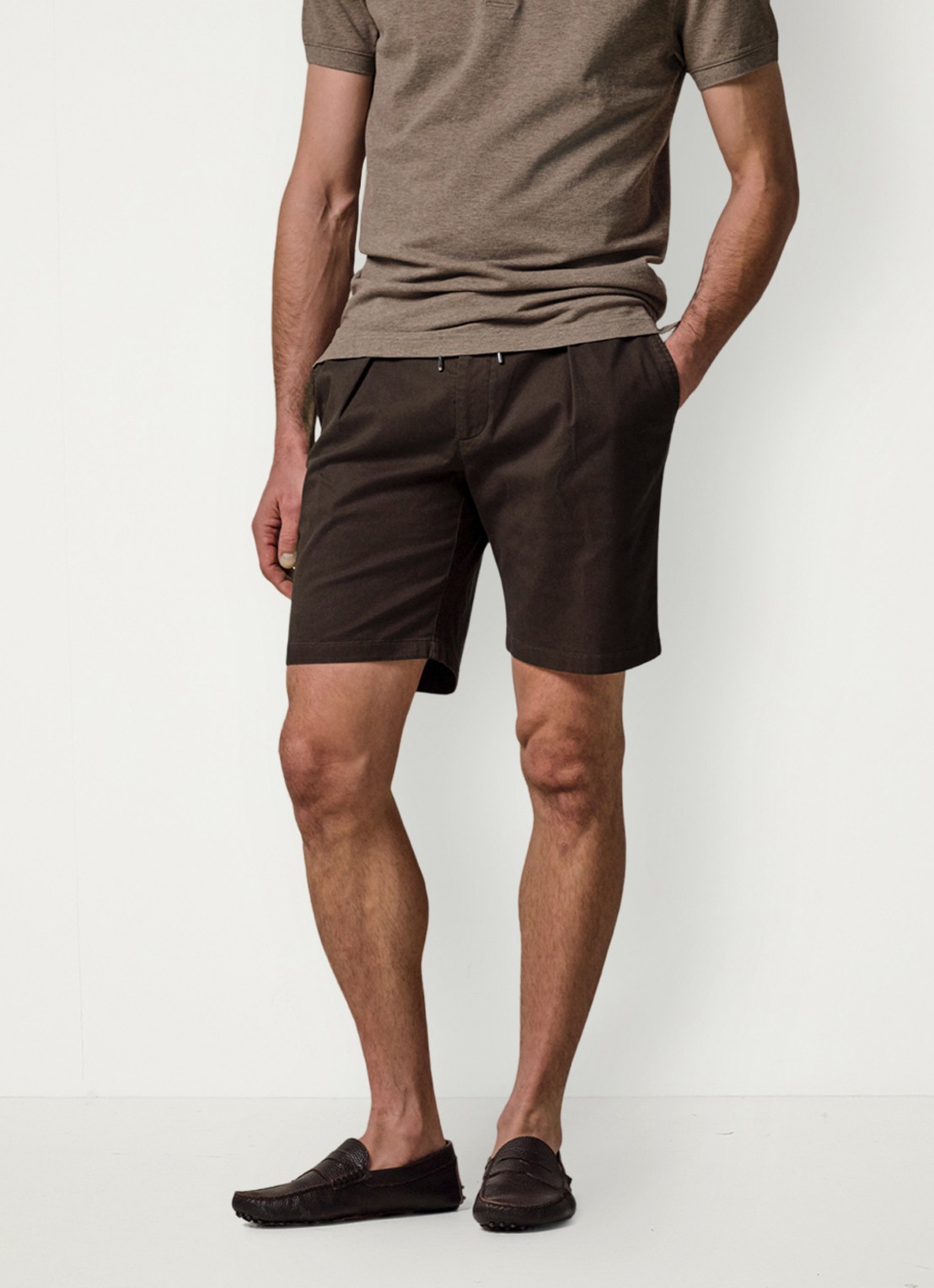 Profuomo Straight fit short met stretch - detail 4 donkerbruin