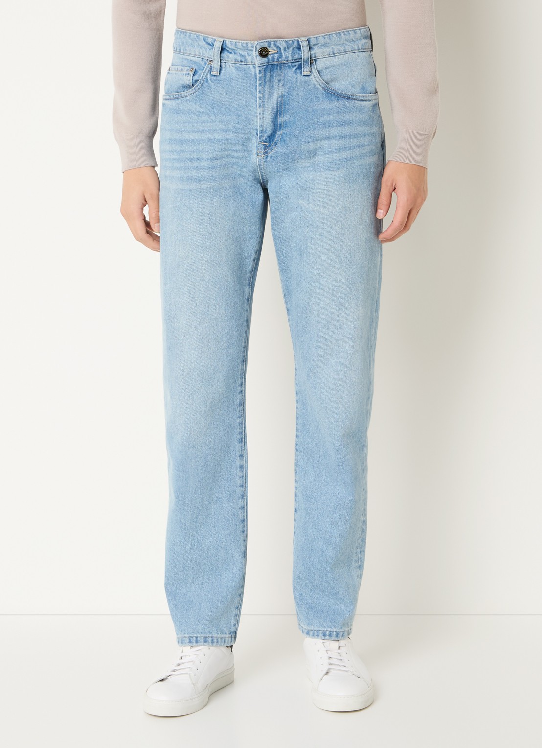 Profuomo Straight leg jeans met lichte wassing - detail indigo